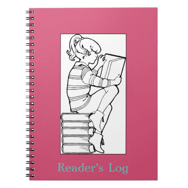 Book Lovers Reader's Log; Girl Reading Books Image (Front)