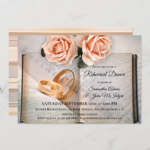 Book Lovers Roses Rehearsal Dinner Invitation