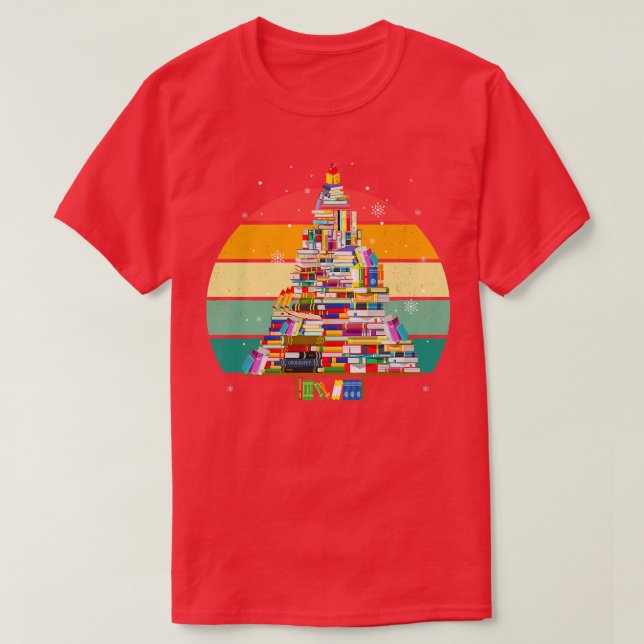 Book Lovers Santa Christmas Tree Lights Xmas Teens T-Shirt (Design Front)
