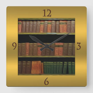 Book Lover's Square Gold Square Wall Clock