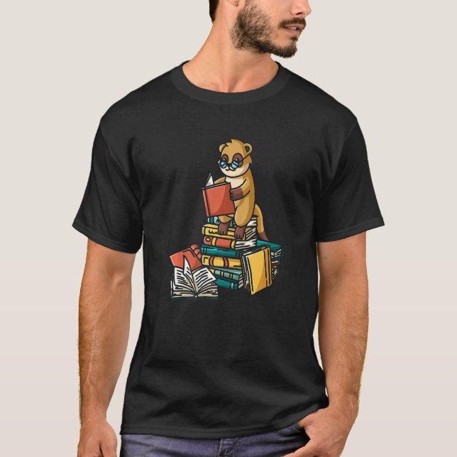 Book  Meerkat Sitting On Pile Of Books Book Worm T-Shirt (Front)