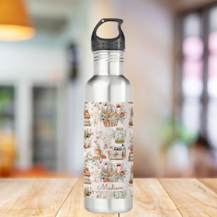Book Mushroom Floral Whimsical Cottagecore pattern 710 Ml Water Bottle