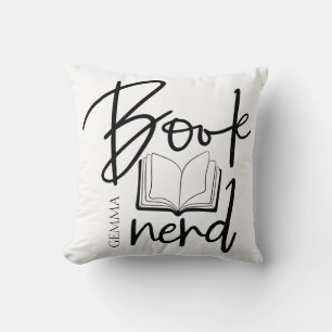 Book Nerd Black Script Funny Book Lover Name Cushion