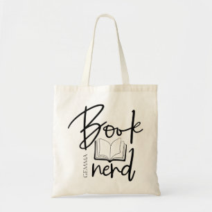 Book Nerd Black Script Funny Book Lover Name Tote Bag