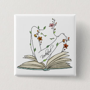 Book nerd delicate wild flowers open book  15 cm square badge