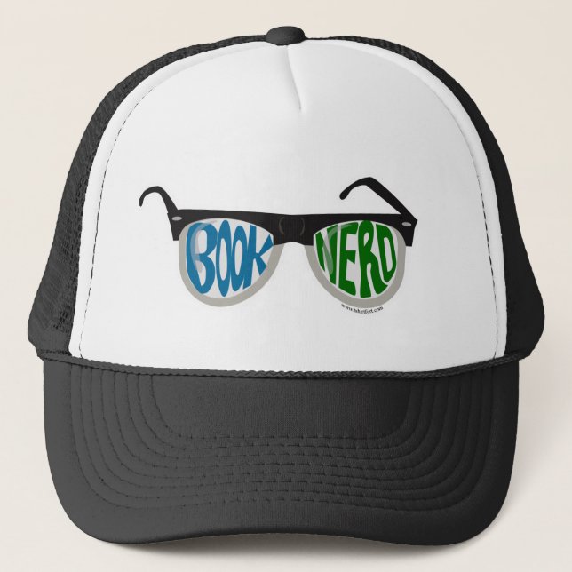 Book Nerd Glasses Fun Reader Cartoon Design Trucker Hat (Front)