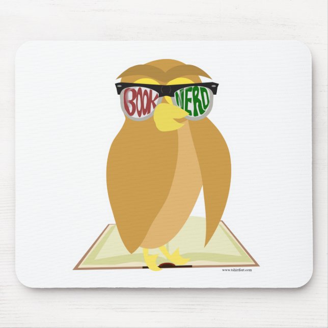 Book Nerd Owl with Glasses Cartoon Design Mouse Pad (Front)