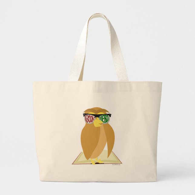 Book Nerd Owl with Glasses Reading Fun  Large Tote Bag (Front)