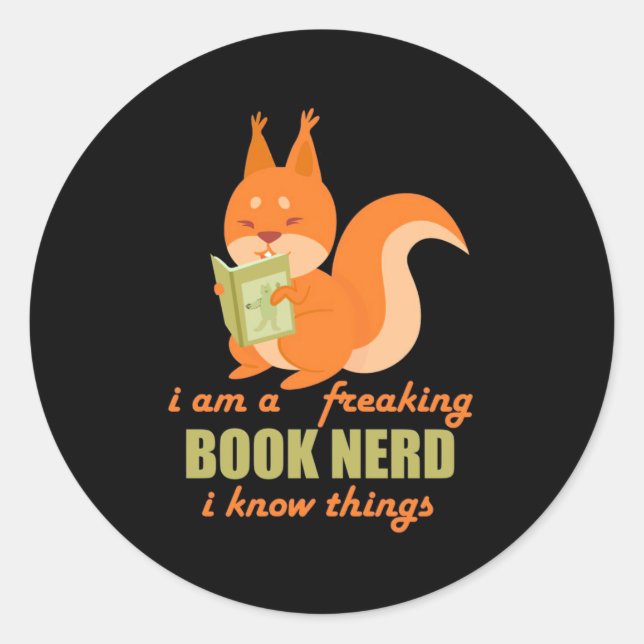 Book Nerd Squirrel Classic Round Sticker (Front)