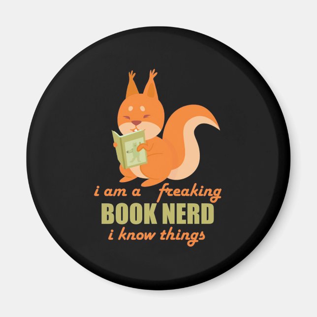 Book Nerd Squirrel Magnet (Front)
