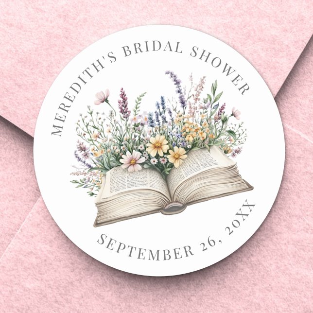 Book New Chapter Wildflower Bridal Shower Classic Round Sticker (Book New Chapter Wildflower Bridal Shower Classic Round Sticker )