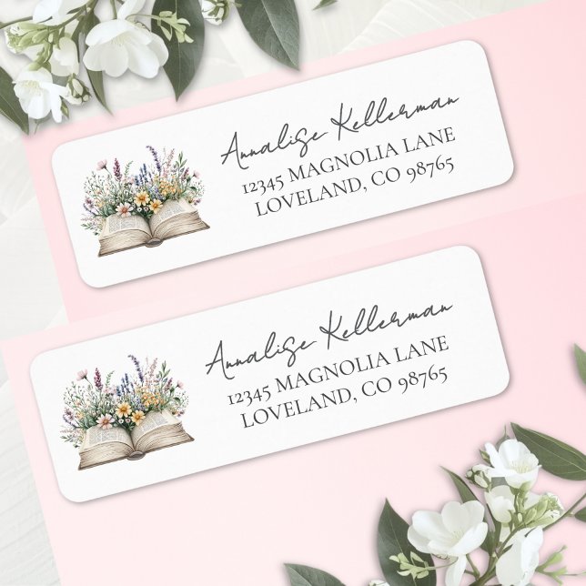 Book New Chapter Wildflower Bridal Shower Return Address Label (Book New Chapter Wildflower Bridal Shower label)