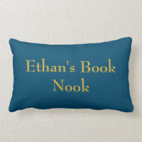 Book nook cushion, blue & gold, customisable