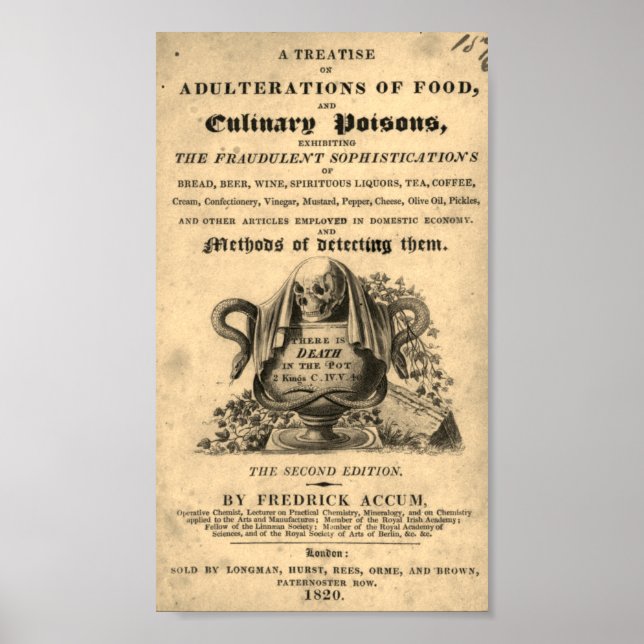 Book of culinary poisons from 1820 antique skull poster (Front)