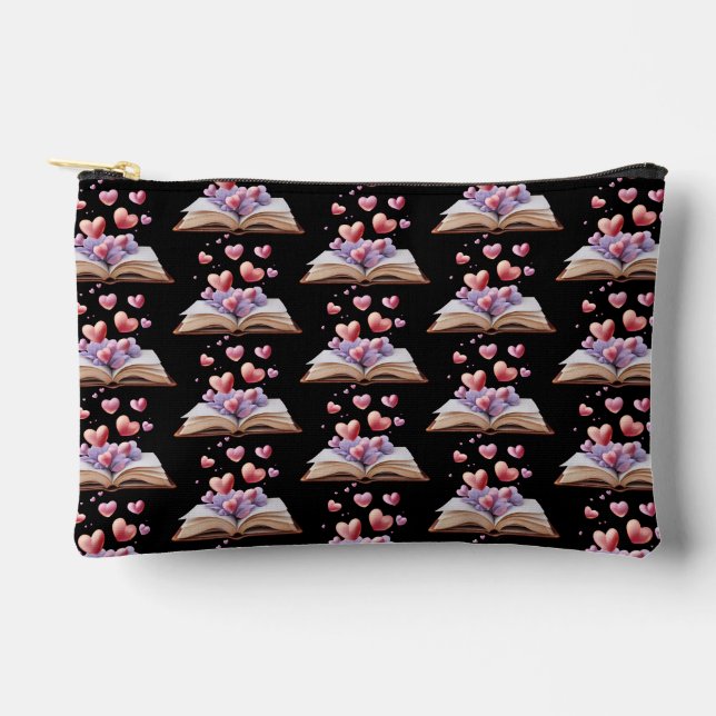 Book Of Hearts Black Accessory Pouch (Front)