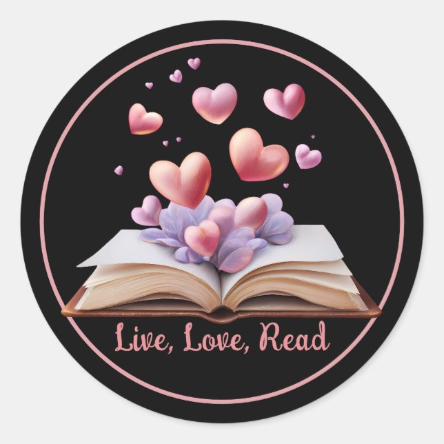 Book Of Hearts Black Classic Round Sticker (Front)