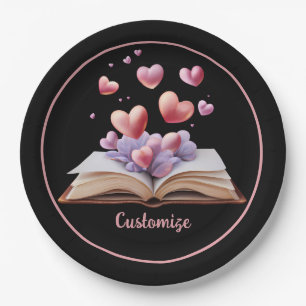 Book Of Hearts Black Paper Plate