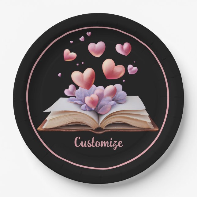 Book Of Hearts Black  Paper Plate (Front)