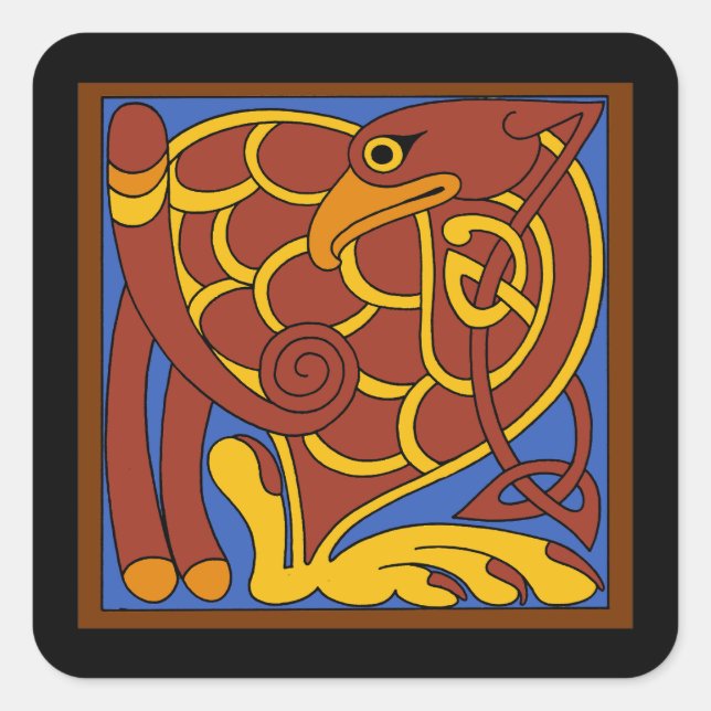 Book Of Kells Celtic Knot Mediaeval Bird Square Sticker (Front)
