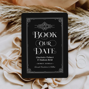 Book Our Date Black Vintage Book Cover Wedding Save The Date