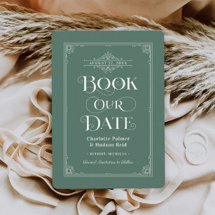 Book Our Date Green Vintage Book Cover Wedding Save The Date