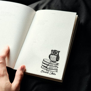 Book Owl Custom From the Library Of  Rubber Stamp