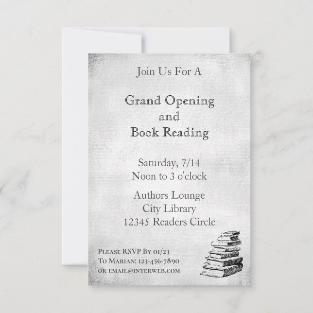 Book Party Vintage Art Custom Invitations (Back)