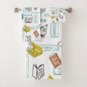 Book pattern bath towel set