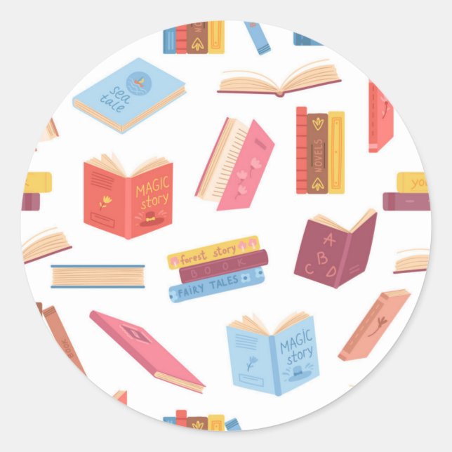 Book pattern classic round sticker (Front)