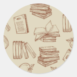 Book pattern classic round sticker