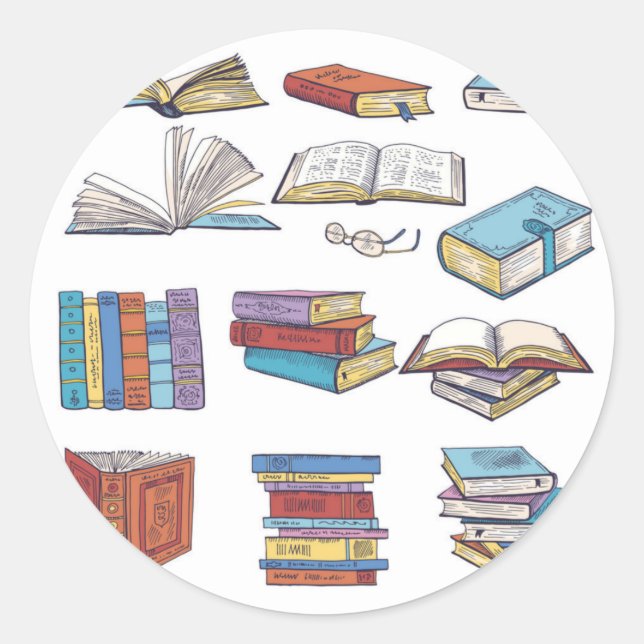 Book pattern classic round sticker (Front)