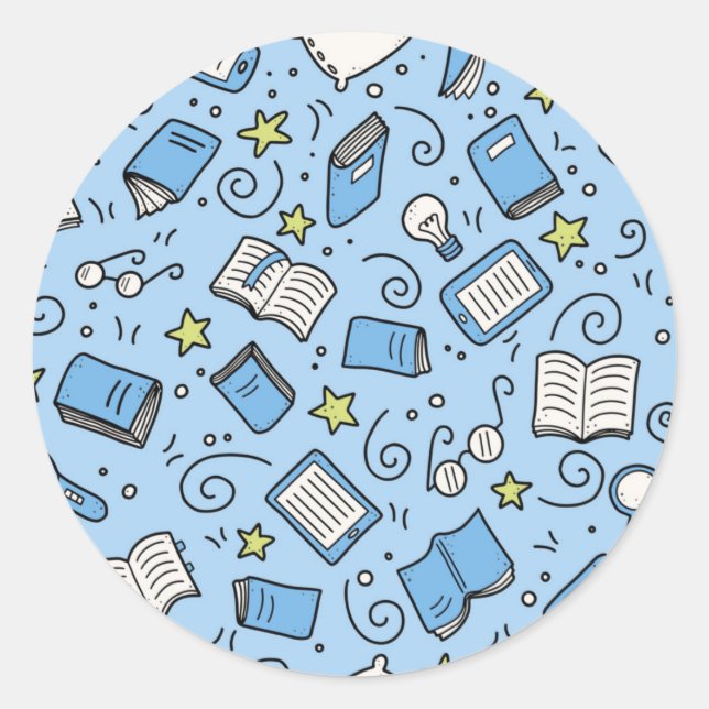 Book pattern classic round sticker (Front)
