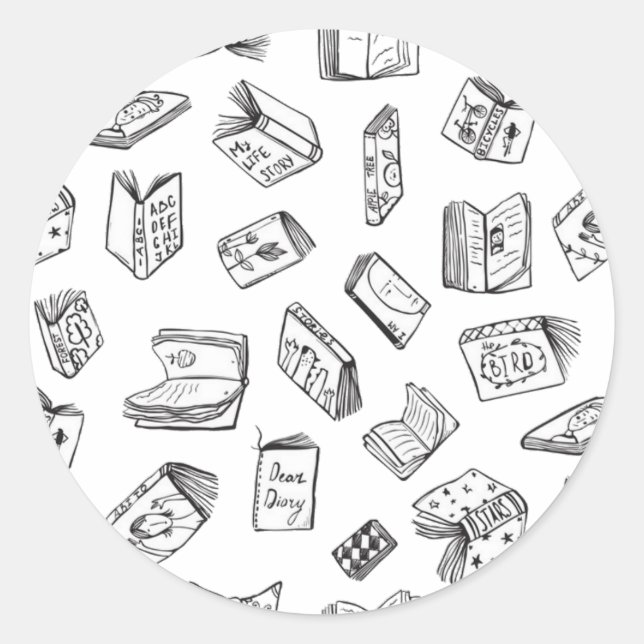 Book pattern classic round sticker (Front)