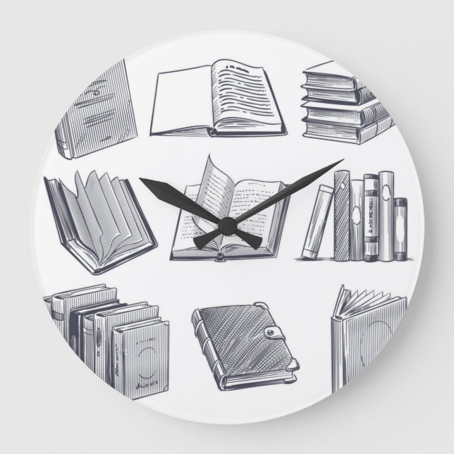 Book pattern large clock (Front)