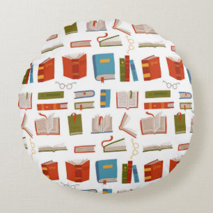Book pattern round cushion