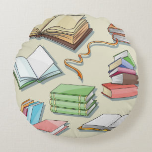 Book pattern round cushion