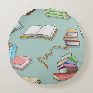 Book pattern round cushion