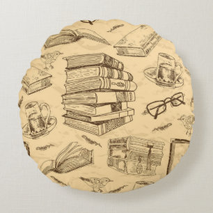 Book pattern round cushion