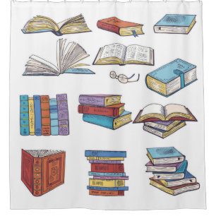 Book pattern shower curtain
