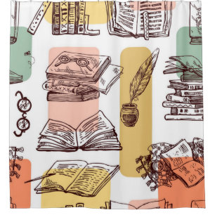 Book pattern shower curtain