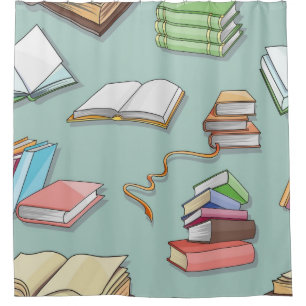Book pattern shower curtain