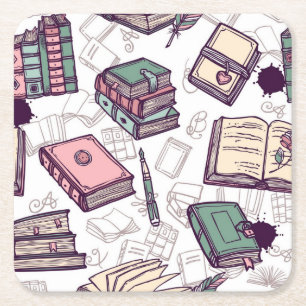 Book pattern square paper coaster