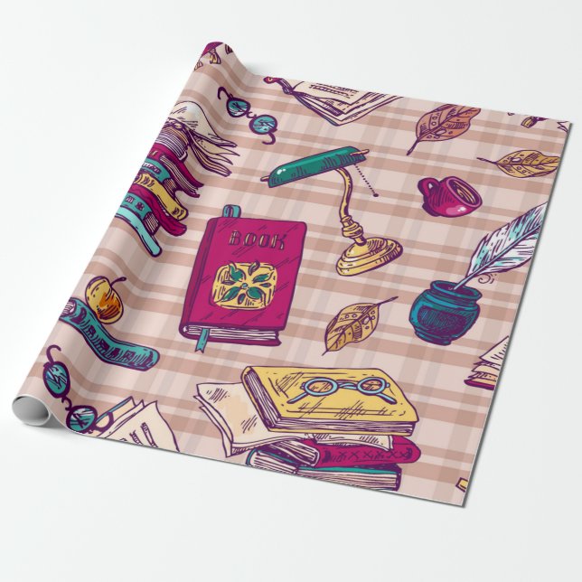 Book pattern wrapping paper (Unrolled)