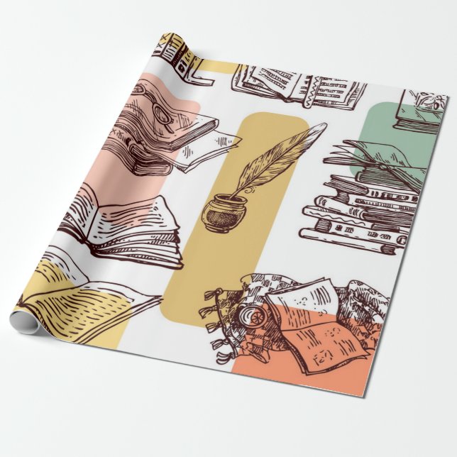 Book pattern wrapping paper (Unrolled)