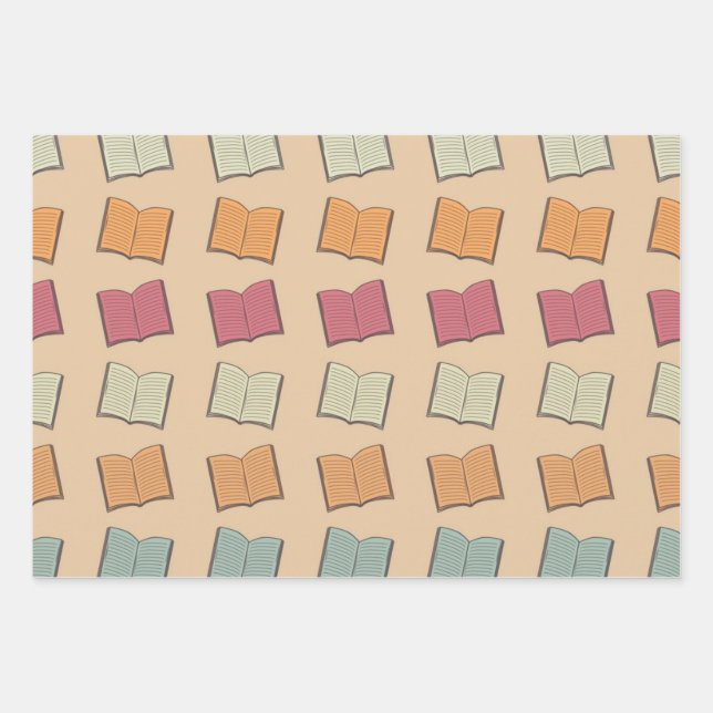 Book pattern wrapping paper sheet (Front)