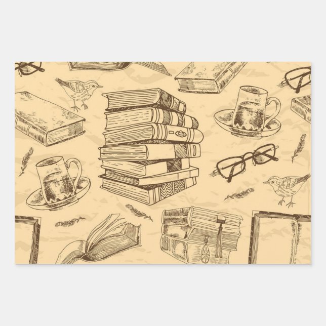 Book pattern wrapping paper sheet (Front)