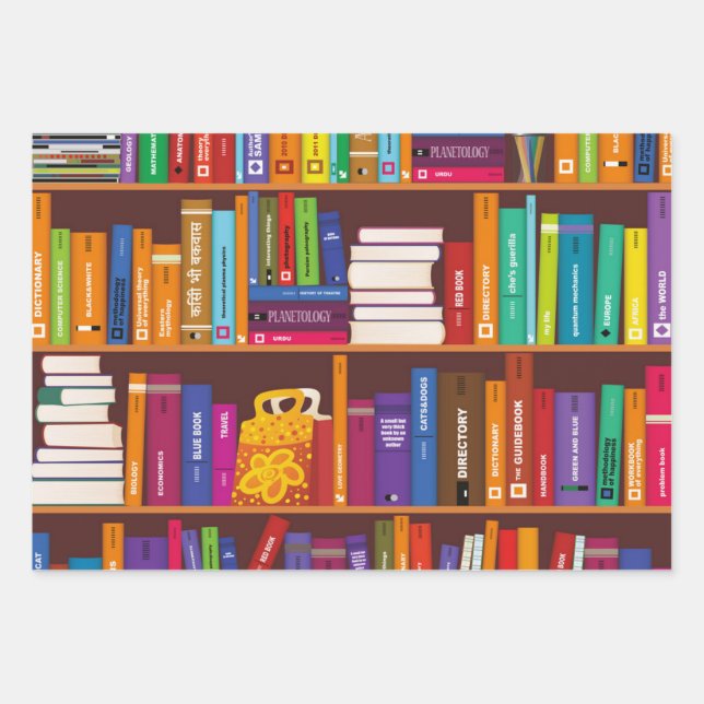 Book pattern wrapping paper sheet (Front)