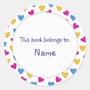 Book Plate - Colourful Heart Design Classic Round Sticker