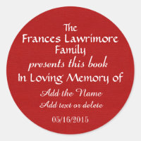 Book Plate In Memory Sticker