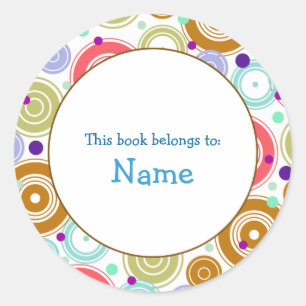 Book plate with colourful retro design classic round sticker